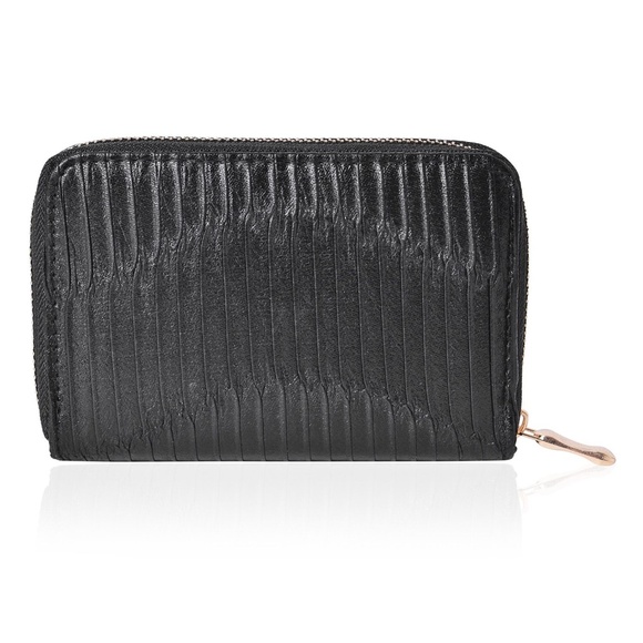 Handbags - Black Shiny Faux Leather Pleated Wallet (6x1x4 in)